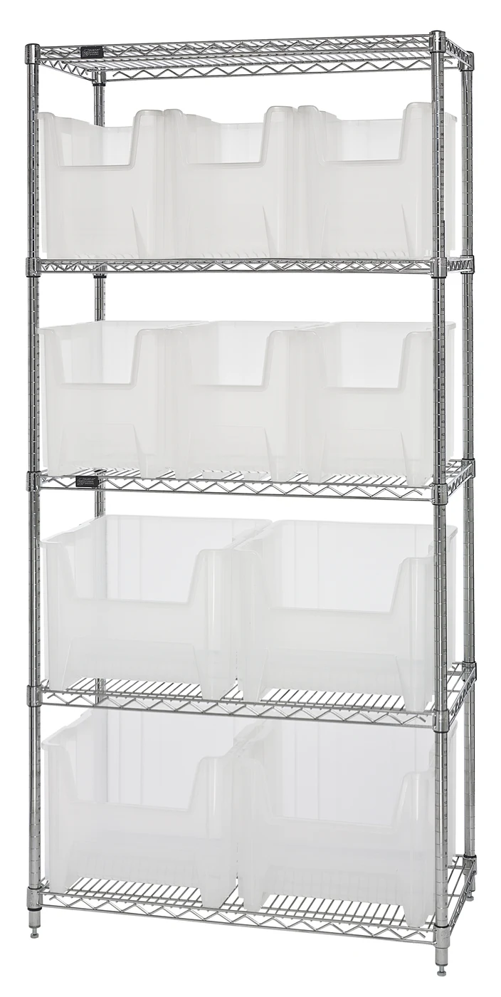 Quantum WR5-600800CL Bin Wire Shelving System, 36"W x 18"D x 74"H, 800 lb capacity, Chrome