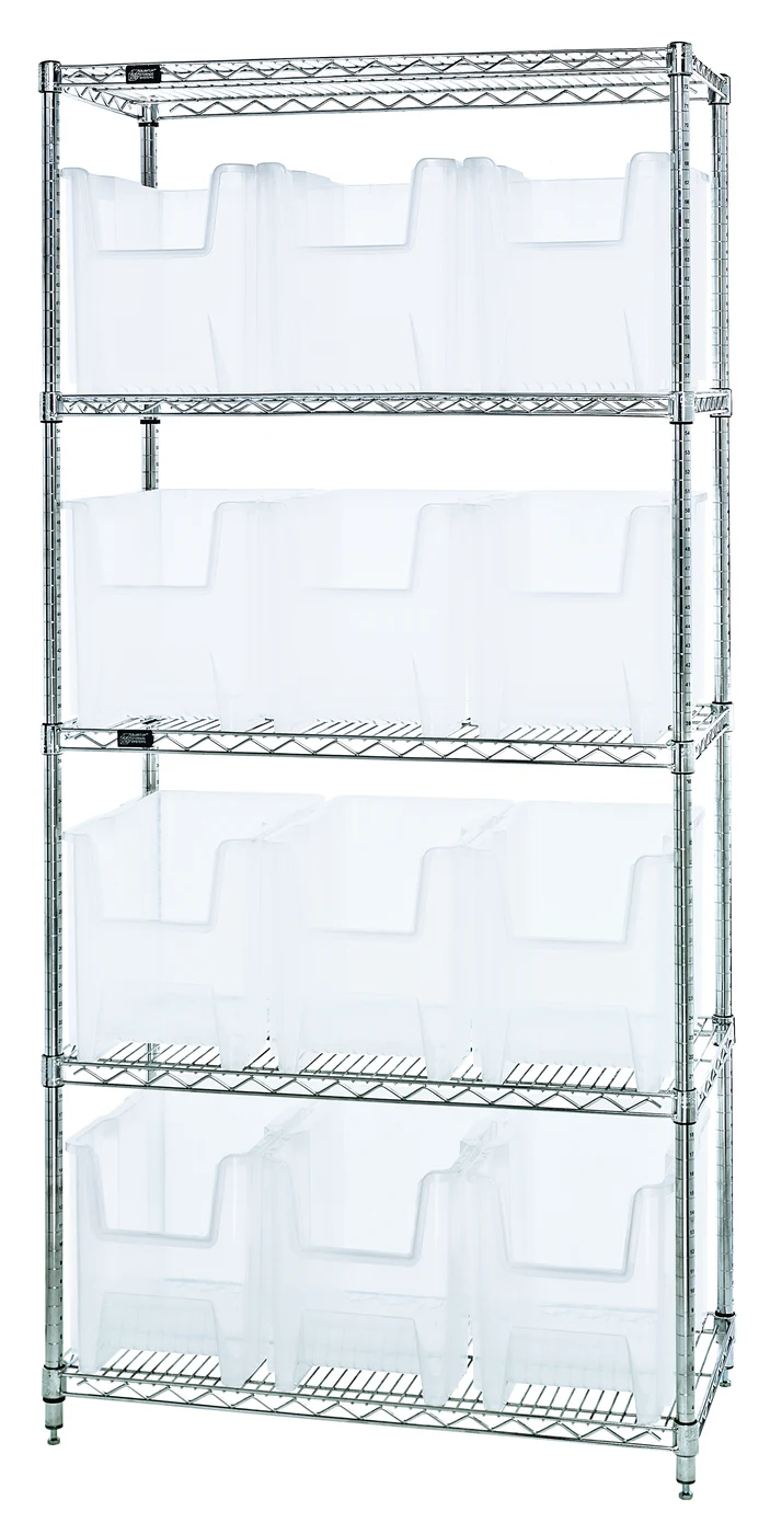 Quantum WR5-600CL Bin Wire Shelving System, 36"W x 18"D x 74"H, 800 lb capacity, Chrome
