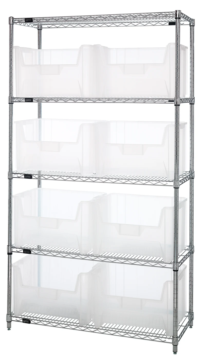 Quantum WR5-700CL Bin Wire Shelving System, 42"W x 18"D x 74"H, 800 lb capacity, Chrome