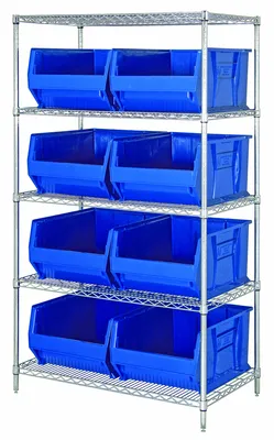 Quantum WR5-955BL Bin Wire Shelving System, 42"W x 24"D x 74"H, 800 lb capacity, Chrome