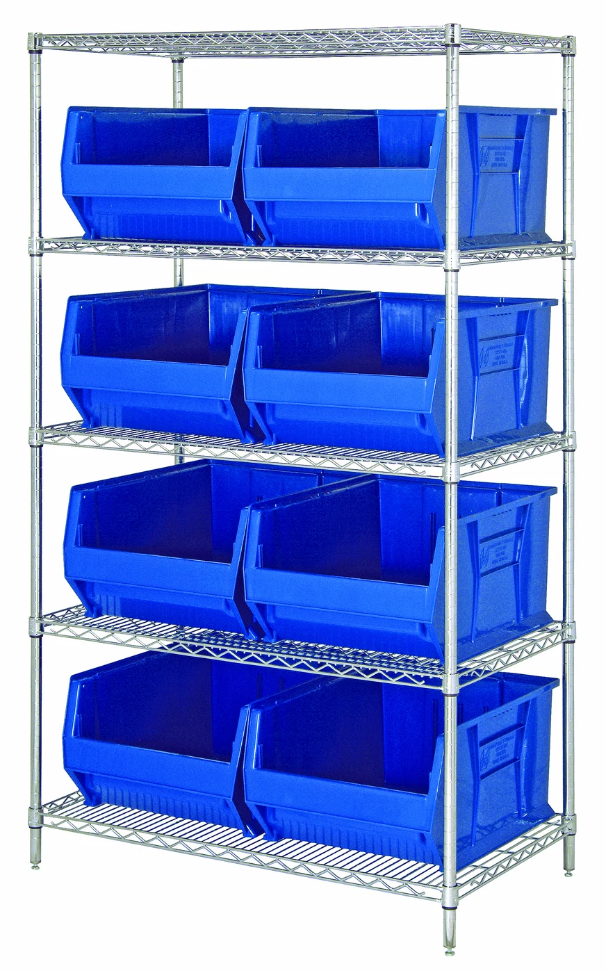 Quantum WR5-955BL Bin Wire Shelving System, 42"W x 24"D x 74"H, 800 lb capacity, Chrome