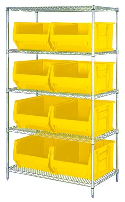 Quantum WR5-955YL Bin Wire Shelving System, 42"W x 24"D x 74"H, 800 lb capacity, Chrome