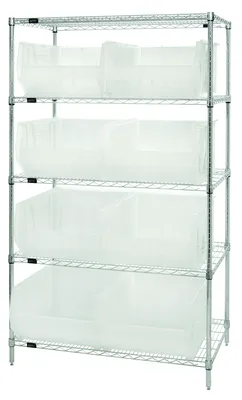 Quantum WR5-955CL Bin Wire Shelving System, 42"W x 24"D x 74"H, 800 lb capacity, Chrome