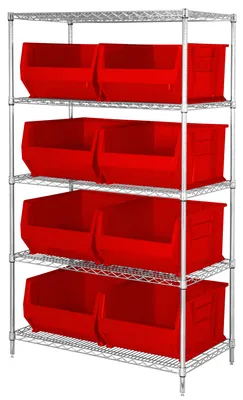 Quantum WR5-975RD Bin Wire Shelving System, 42"W x 30"D x 74"H, 800 lb capacity, Chrome