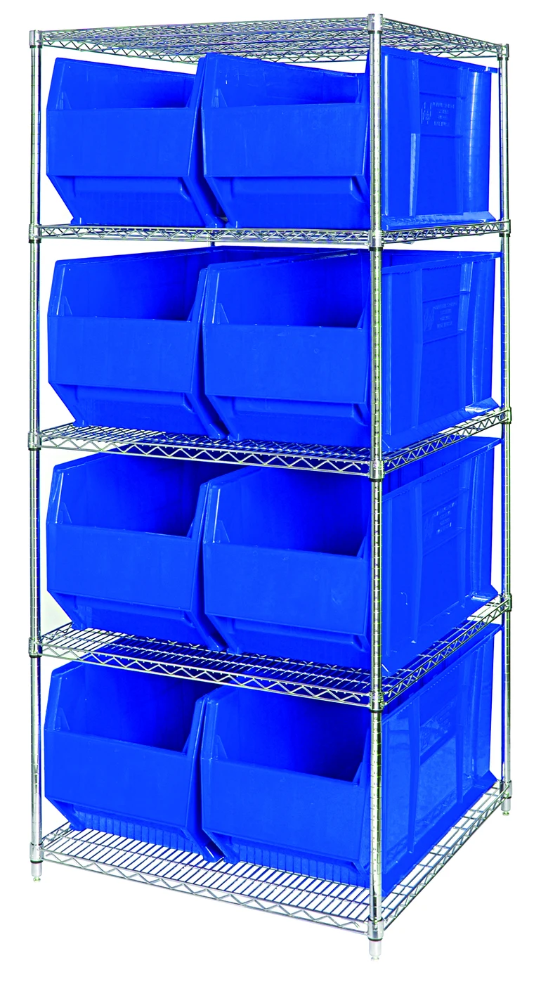 Quantum WR5-993BL Bin Wire Shelving System, 36"W x 36"D x 74"H, 600 lb capacity, Chrome