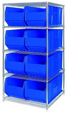 Quantum WR5-995BL Bin Wire Shelving System, 48"W x 36"D x 74"H, 600 lb capacity, Chrome