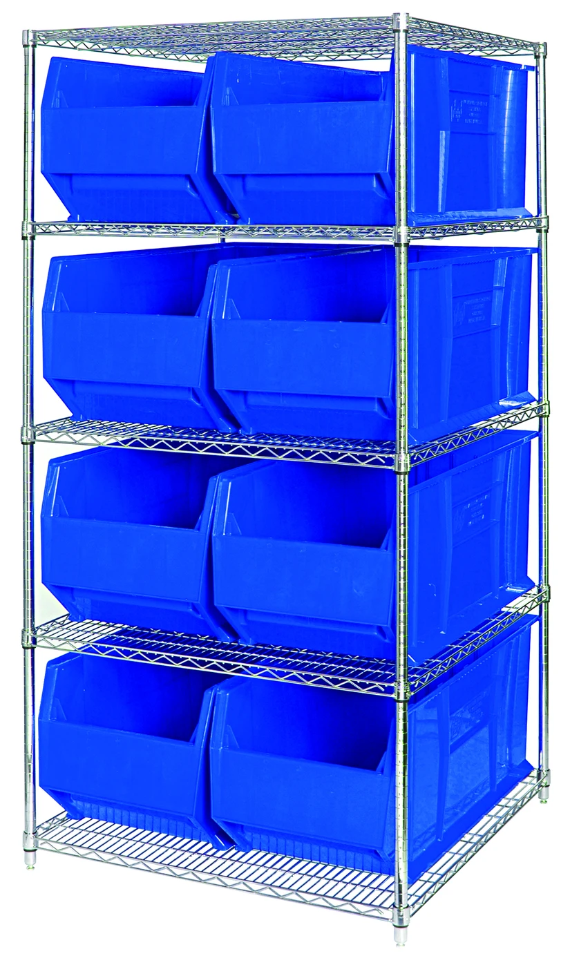 Quantum WR5-997BL Bin Wire Shelving System, 60"W x 36"D x 74"H, 600 lb capacity, Chrome