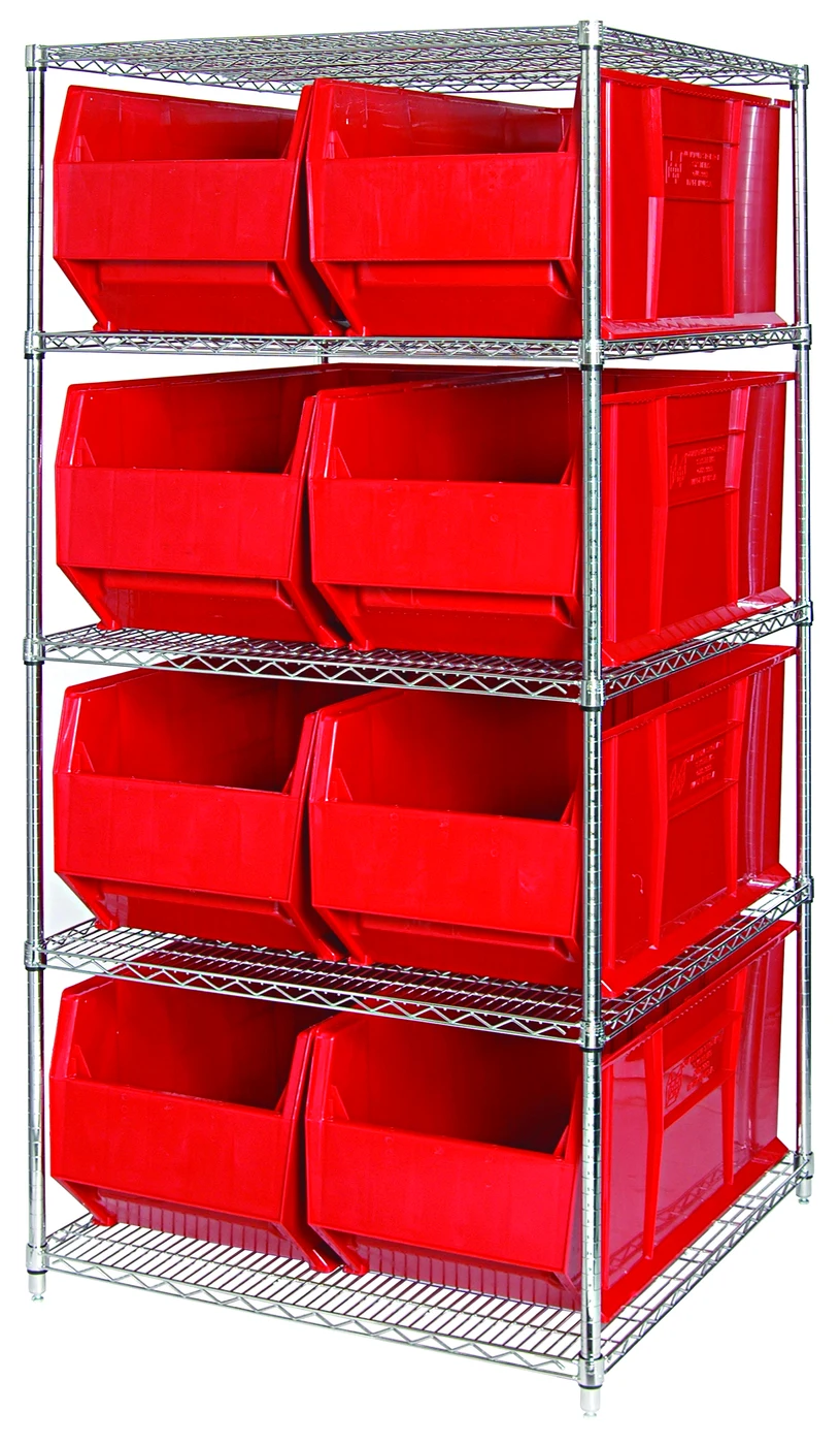 Quantum WR5-997RD Bin Wire Shelving System, 60"W x 36"D x 74"H, 600 lb capacity, Chrome