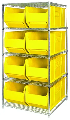 Quantum WR5-997YL Bin Wire Shelving System, 60"W x 36"D x 74"H, 600 lb capacity, Chrome