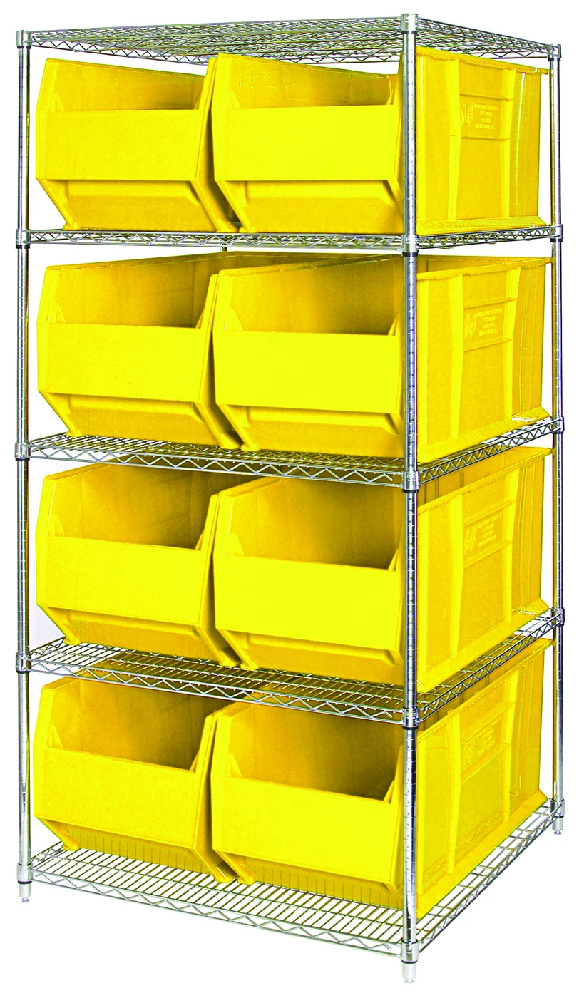 Quantum WR5-997YL Bin Wire Shelving System, 60"W x 36"D x 74"H, 600 lb capacity, Chrome