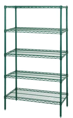 Quantum WR74-1860P-5X Wire Shelving Starter Kit, 60"W x 18"D x 74"H, 600-800 lb capacity, Green