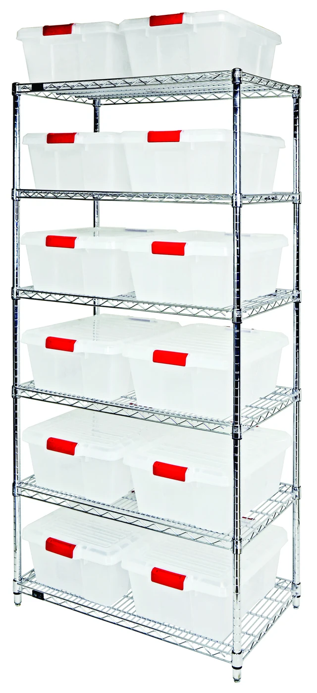 Quantum WR6-191507CL Bin Wire Shelving System, 36"W x 21"D x 74"H, 800 lb capacity, Chrome