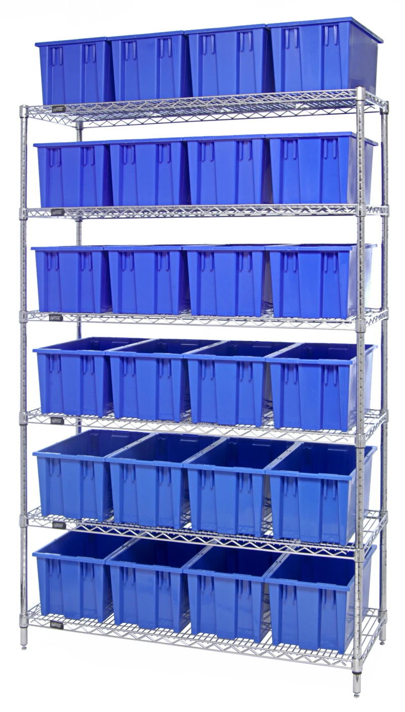 Quantum WR6-24185BL Bin Wire Shelving System, 48"L x 18"D x 74"H, 600-800 lb capacity, Chrome