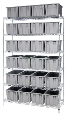 Quantum WR6-24185GY Bin Wire Shelving System, 48"L x 18"D x 74"H, 600-800 lb capacity, Chrome
