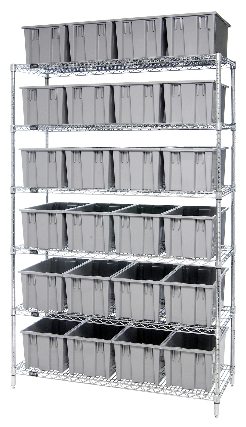 Quantum WR6-24185GY Bin Wire Shelving System, 48"L x 18"D x 74"H, 600-800 lb capacity, Chrome