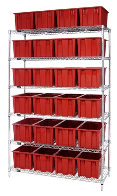 Quantum WR6-24185RD Bin Wire Shelving System, 48"L x 18"D x 74"H, 600-800 lb capacity, Chrome