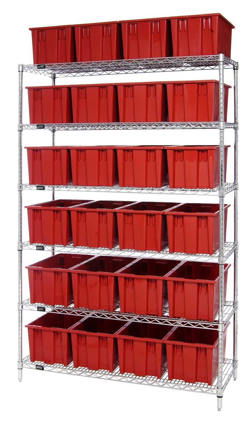 Quantum WR6-24185RD Bin Wire Shelving System, 48"L x 18"D x 74"H, 600-800 lb capacity, Chrome