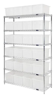Quantum WR6-24185CL Bin Wire Shelving System, 48"L x 18"D x 74"H, 600-800 lb capacity, Chrome