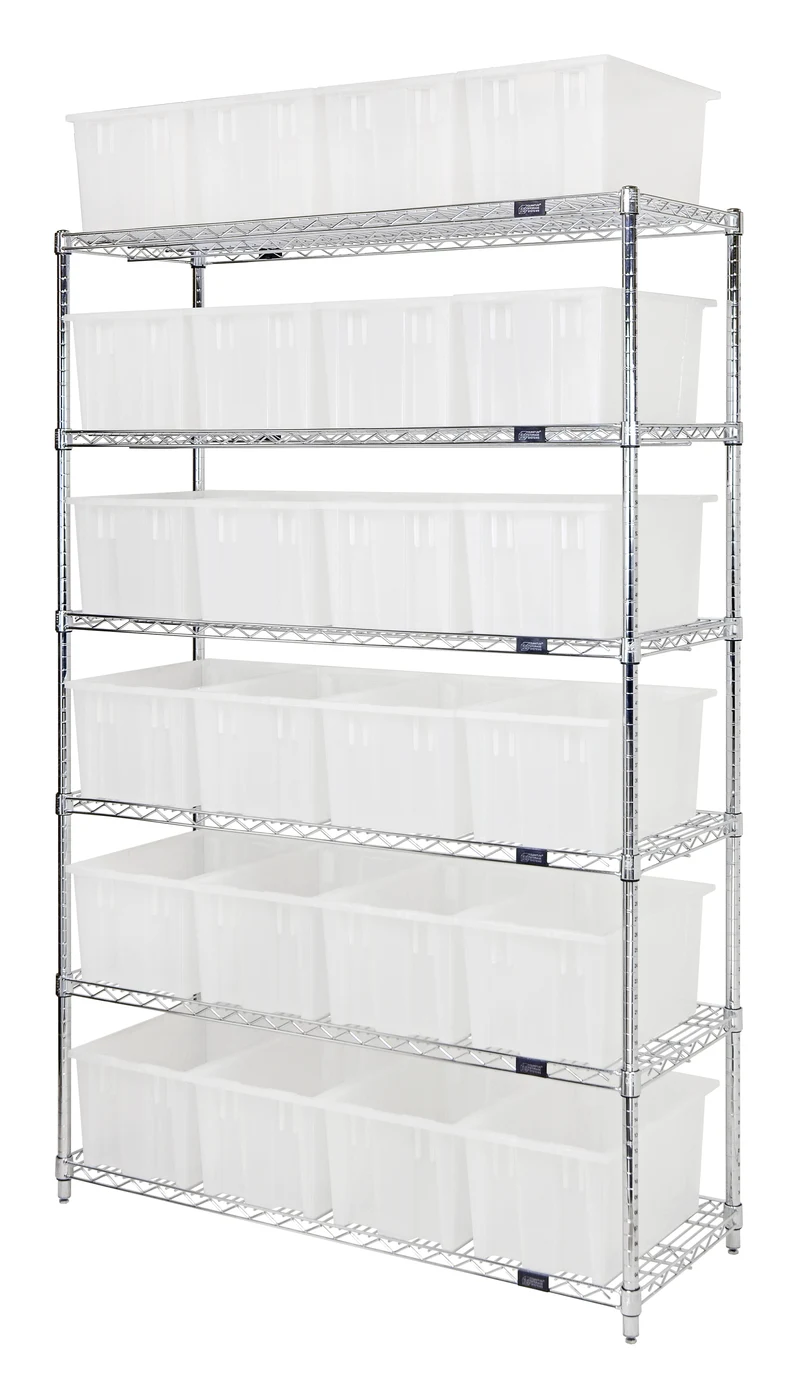 Quantum WR9-36180CL Bin Wire Shelving System, 48"W x 18"D x 74"H, 600-800 lb capacity, Chrome