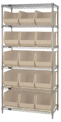 Quantum WR6-260IV Bin Wire Shelving System, 36"L x 18"D x 74"H, 800 lb capacity, Chrome