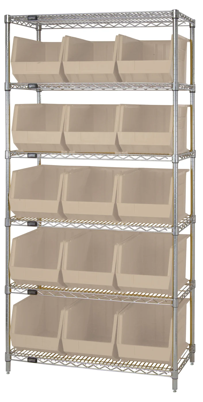Quantum WR6-260IV Bin Wire Shelving System, 36"L x 18"D x 74"H, 800 lb capacity, Chrome