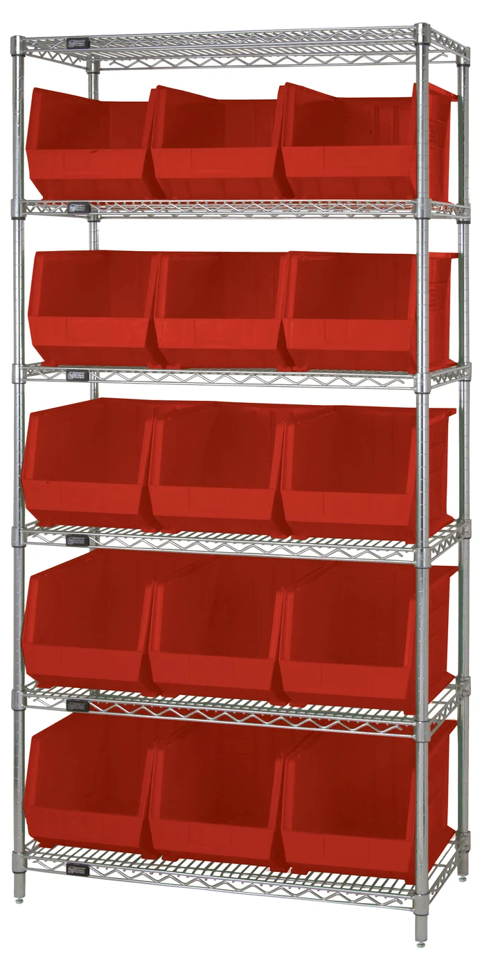 Quantum WR6-260RD Bin Wire Shelving System, 36"L x 18"D x 74"H, 800 lb capacity, Chrome