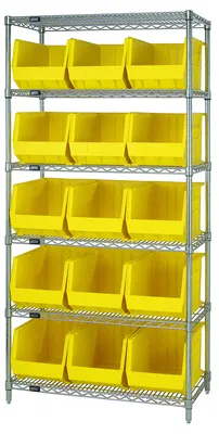 Quantum WR6-260YL Bin Wire Shelving System, 36"L x 18"D x 74"H, 800 lb capacity, Chrome