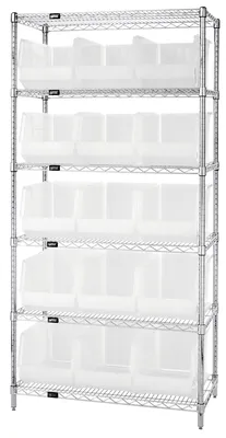 Quantum WR6-260CL Bin Wire Shelving System, 36"L x 18"D x 74"H, 800 lb capacity, Chrome