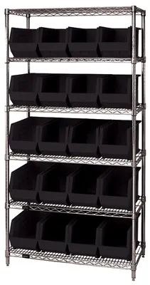 Quantum WR6-265BK Bin Wire Shelving System, 36"L x 18"D x 74"H, 800 lb capacity, Chrome