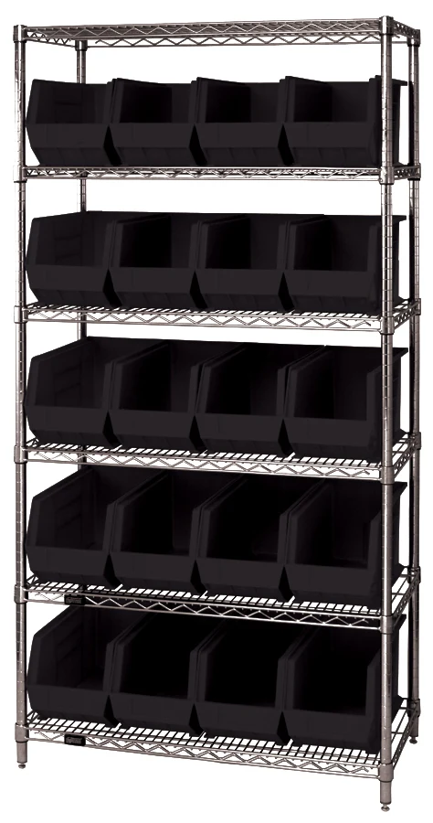 Quantum WR6-265BK Bin Wire Shelving System, 36"L x 18"D x 74"H, 800 lb capacity, Chrome