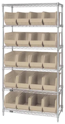 Quantum WR6-265IV Bin Wire Shelving System, 36"L x 18"D x 74"H, 800 lb capacity, Chrome