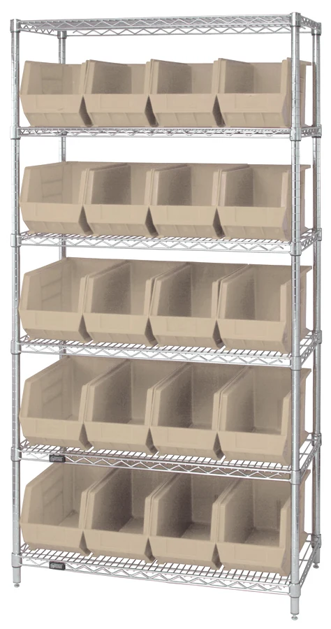 Quantum WR6-265IV Bin Wire Shelving System, 36"L x 18"D x 74"H, 800 lb capacity, Chrome