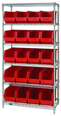 Quantum WR6-265RD Bin Wire Shelving System, 36"L x 18"D x 74"H, 800 lb capacity, Chrome
