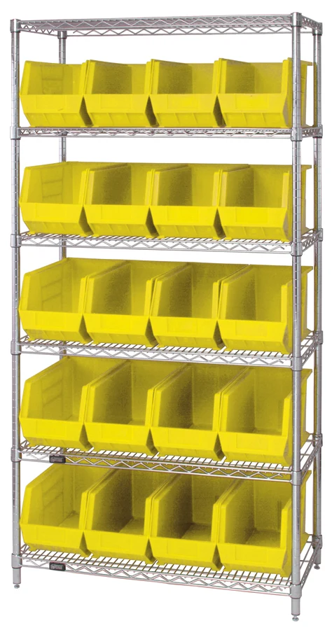 Quantum WR6-265YL Bin Wire Shelving System, 36"L x 18"D x 74"H, 800 lb capacity, Chrome