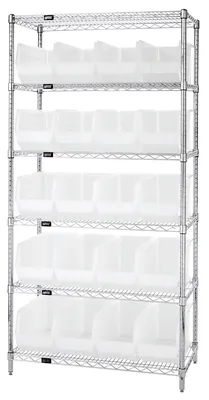 Quantum WR6-265CL Bin Wire Shelving System, 36"L x 18"D x 74"H, 800 lb capacity, Chrome
