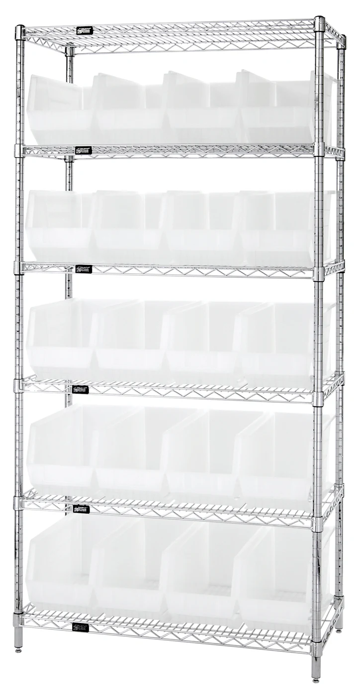 Quantum WR6-265CL Bin Wire Shelving System, 36"L x 18"D x 74"H, 800 lb capacity, Chrome