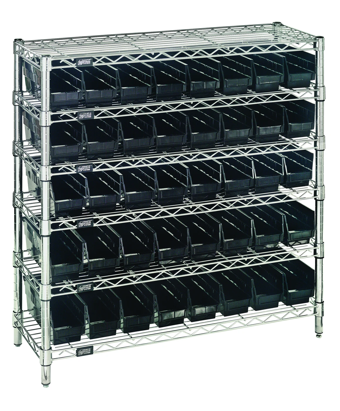 Quantum WR6-36-1236-101BK Bin Wire Shelving System, 36"W x 12"D x 36"H, 800 lb capacity, Chrome