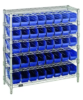 Quantum WR6-36-1236-101BL Bin Wire Shelving System, 36"W x 12"D x 36"H, 800 lb capacity, Chrome