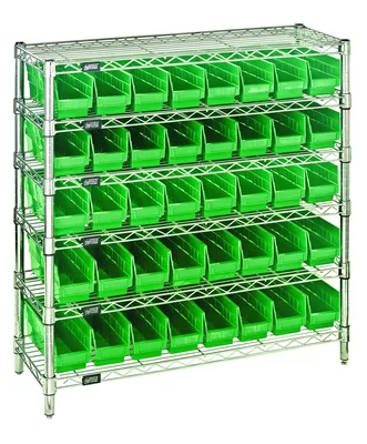 Quantum WR6-36-1236-101GN Bin Wire Shelving System, 36"W x 12"D x 36"H, 800 lb capacity, Chrome