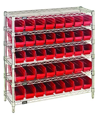 Quantum WR6-36-1236-101RD Bin Wire Shelving System, 36"W x 12"D x 36"H, 800 lb capacity, Chrome