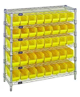 Quantum WR6-36-1236-101YL Bin Wire Shelving System, 36"W x 12"D x 36"H, 800 lb capacity, Chrome