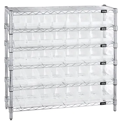 Quantum WR6-36-1236-101CL Bin Wire Shelving System, 36"W x 12"D x 36"H, 800 lb capacity, Chrome