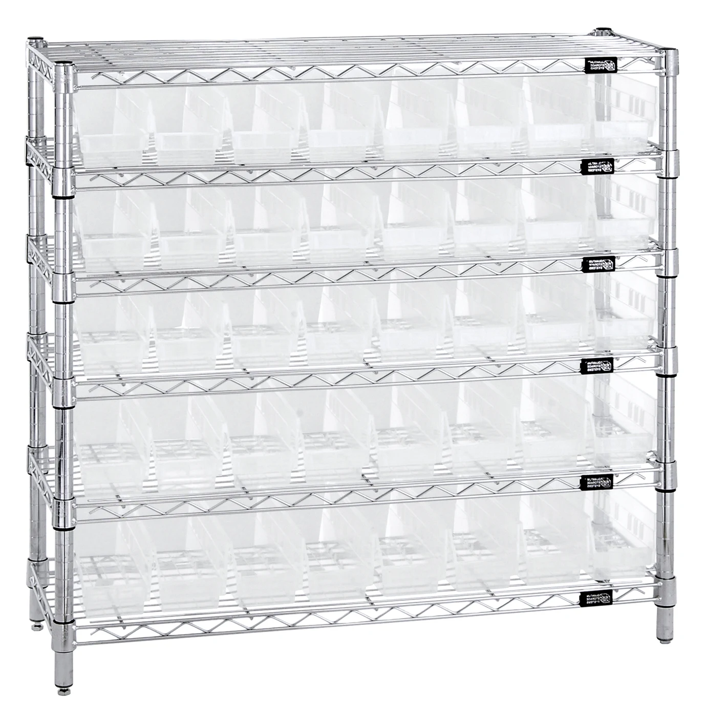 Quantum WR6-36-1236-101CL Bin Wire Shelving System, 36"W x 12"D x 36"H, 800 lb capacity, Chrome