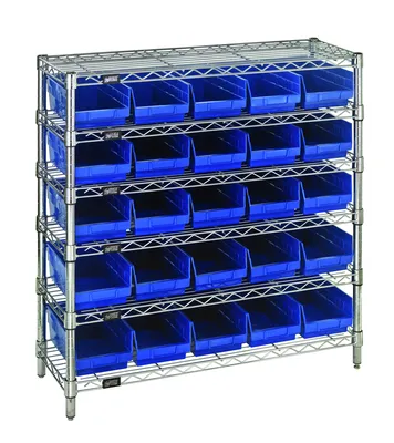 Quantum WR6-36-1236-102BL Bin Wire Shelving System, 36"W x 12"D x 36"H, 800 lb capacity, Chrome