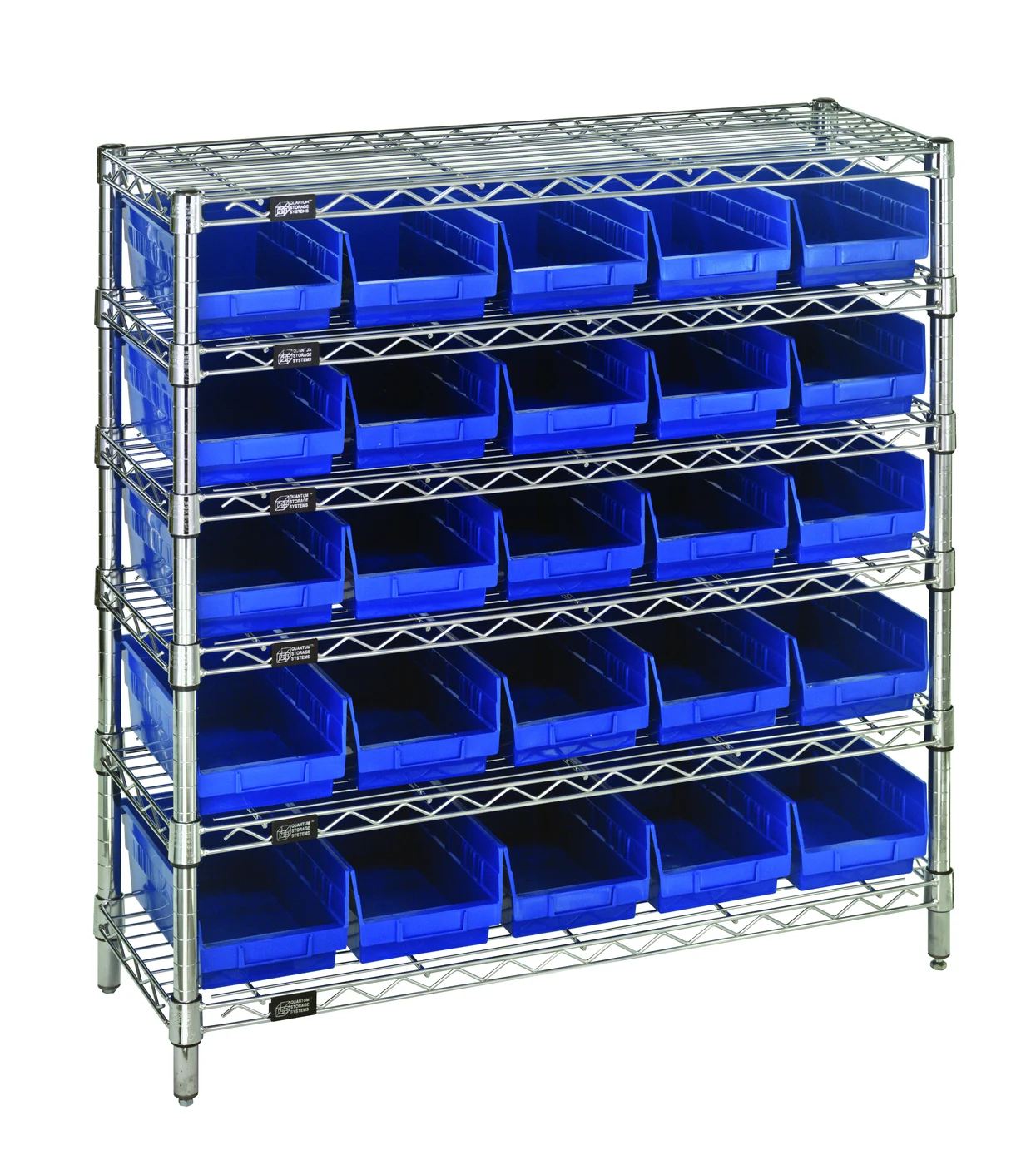 Quantum WR6-36-1236-102BL Bin Wire Shelving System, 36"W x 12"D x 36"H, 800 lb capacity, Chrome