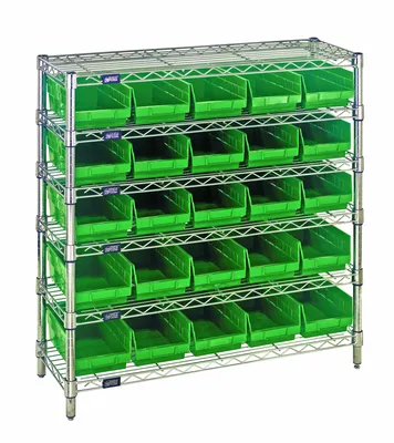 Quantum WR6-36-1236-102GN Bin Wire Shelving System, 36"W x 12"D x 36"H, 800 lb capacity, Chrome