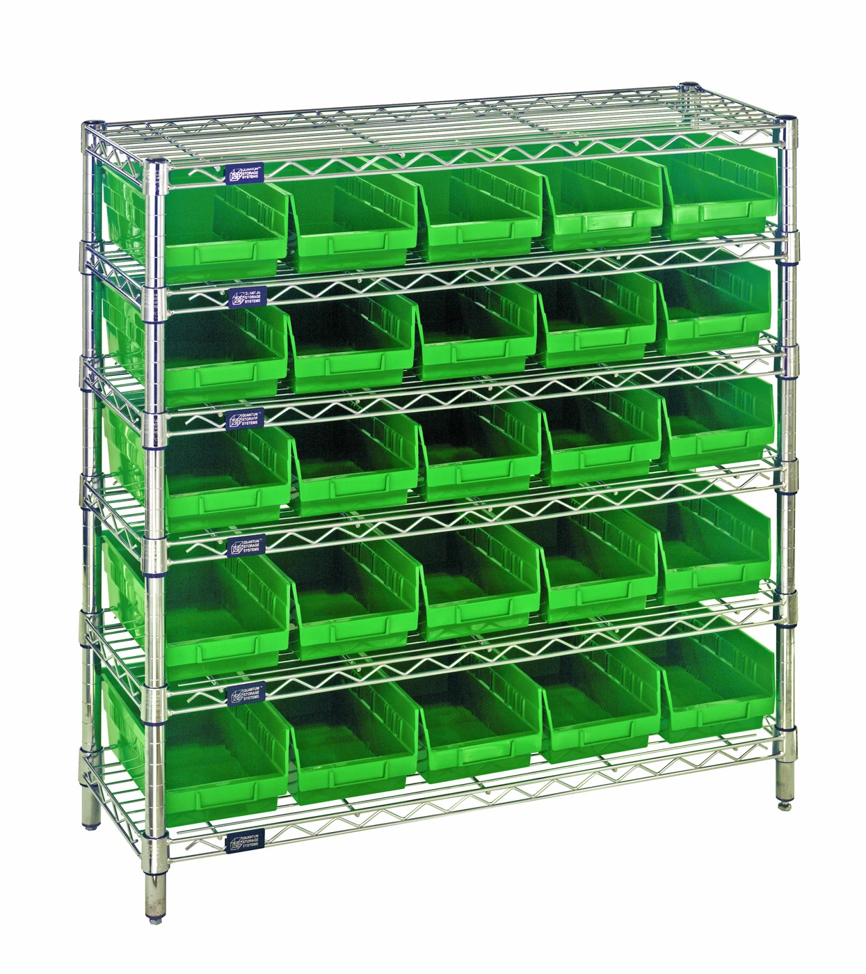 Quantum WR6-36-1236-102GN Bin Wire Shelving System, 36"W x 12"D x 36"H, 800 lb capacity, Chrome
