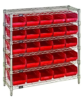 Quantum WR6-36-1236-102RD Bin Wire Shelving System, 36"W x 12"D x 36"H, 800 lb capacity, Chrome