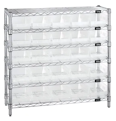 Quantum WR6-36-1236-102CL Bin Wire Shelving System, 36"W x 12"D x 36"H, 800 lb capacity, Chrome