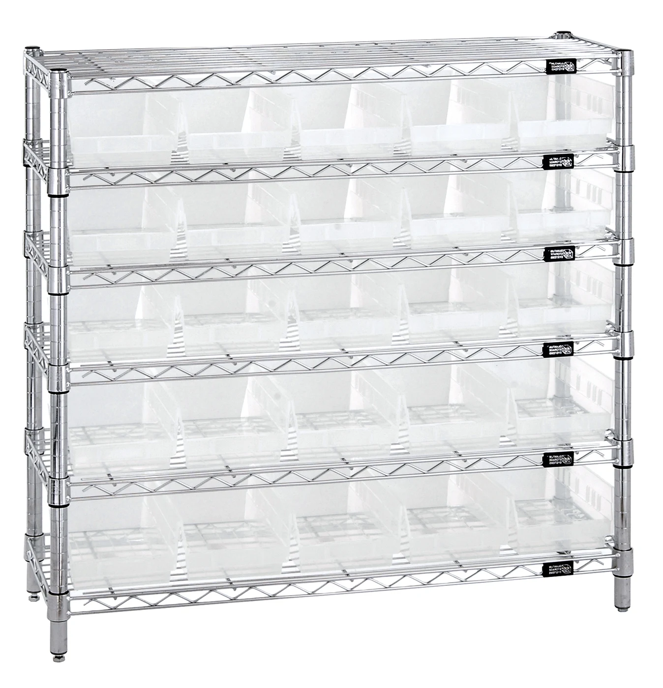 Quantum WR6-36-1236-102CL Bin Wire Shelving System, 36"W x 12"D x 36"H, 800 lb capacity, Chrome